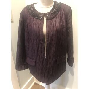 Chico's Purple Plum Embellished Collar Beads Sequin Jacket Hook Sz 3 XL